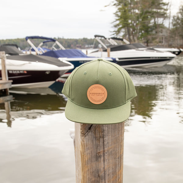 Lake Winnipesaukee Flat Brim Snapback Hat - Olive